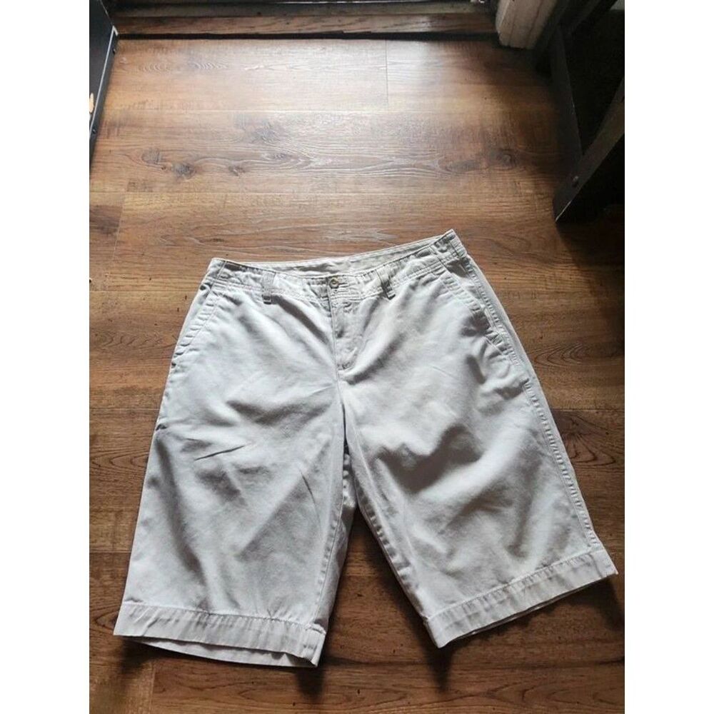 Eddie Bauer Women's Size 10 Flat Front Chino Shorts Khaki Tan Cuffed Hem GUC